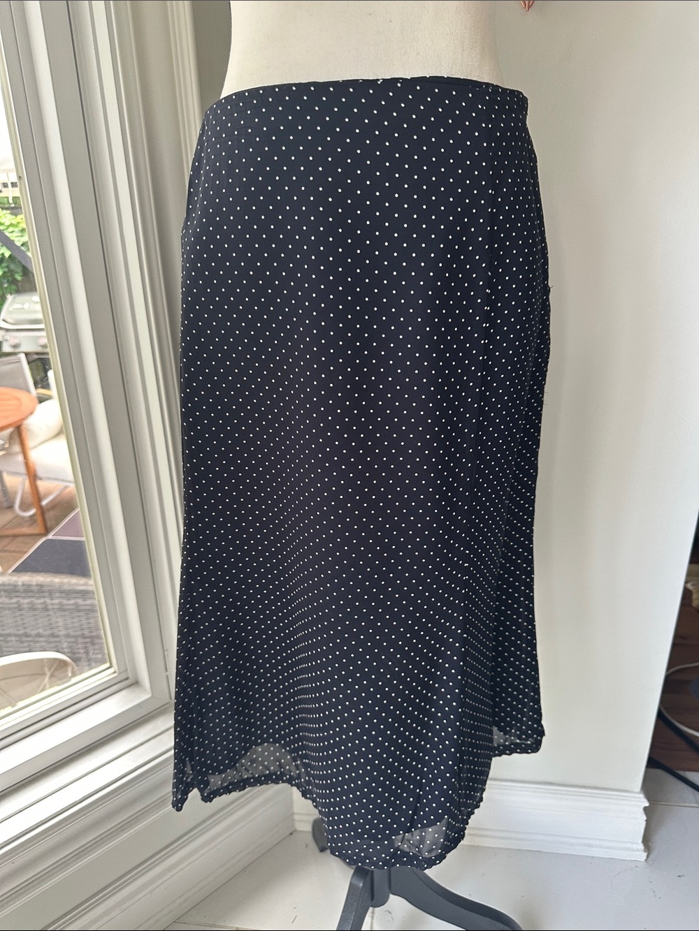 VINTAGE 90s Y2K Navy Blue Polka Dot A-Line Midi Skirt Flare Made in Canada Sz 8